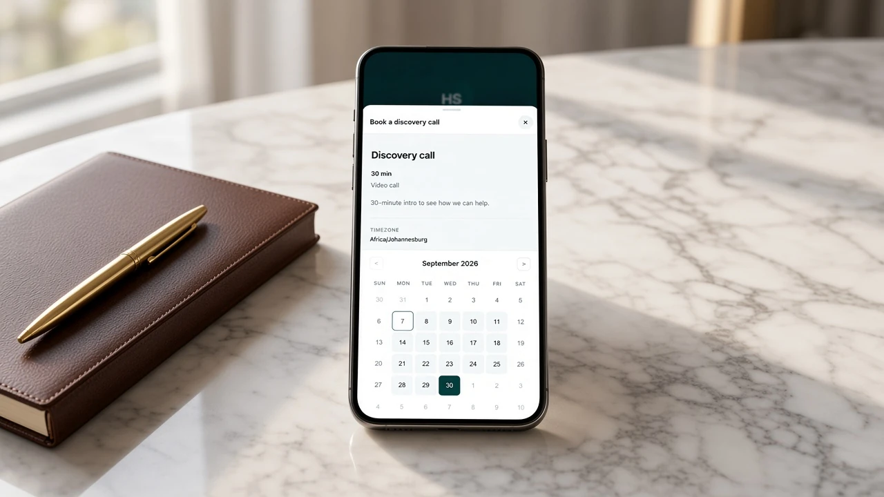 Booking a discovery call through the Linkssi calendar on a phone