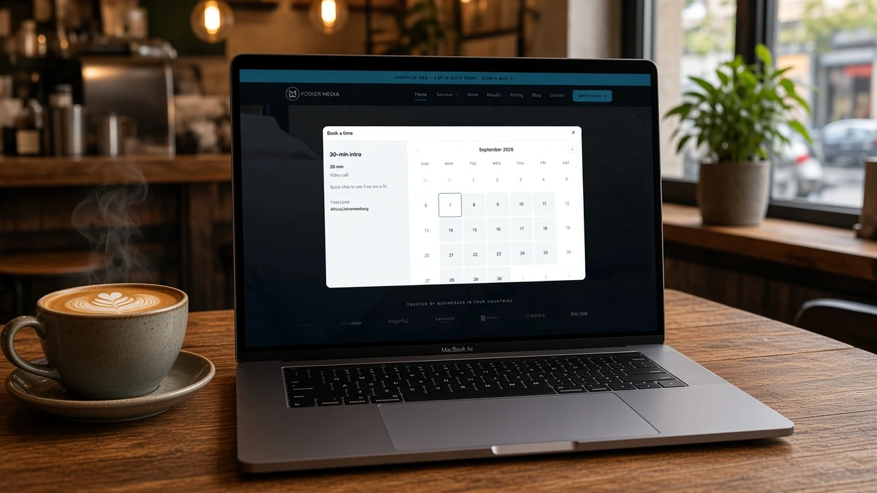 Linkssi booking calendar embedded on the Fosker Media website