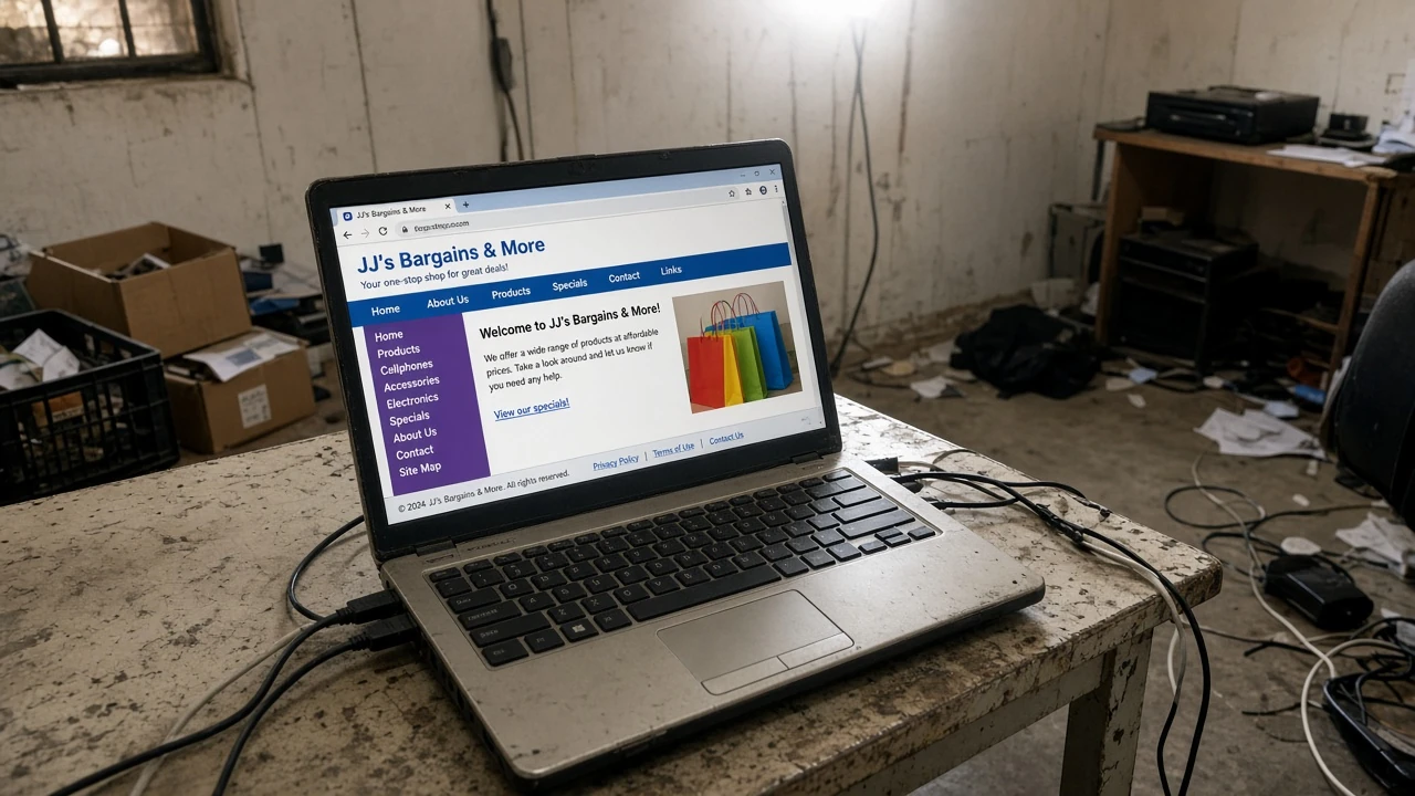 A cheap, unfinished-looking website on a cluttered desk