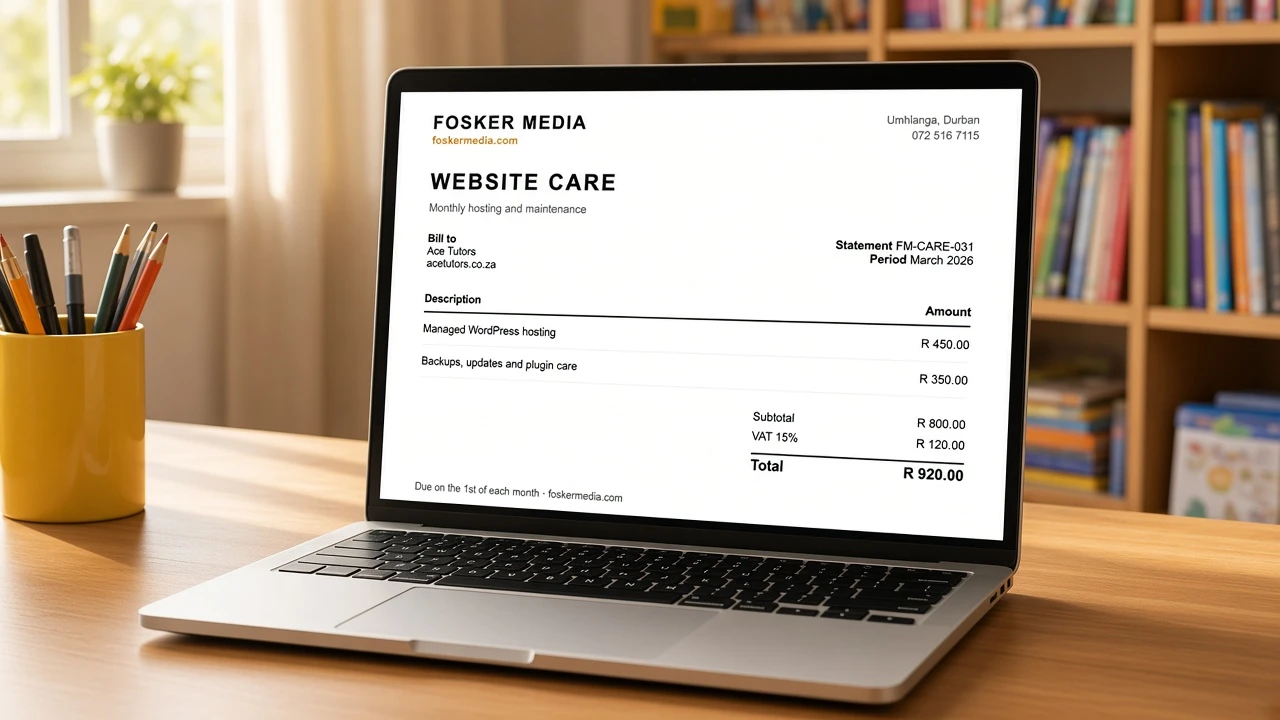 A Fosker Media website-care statement for Ace Tutors, in rand