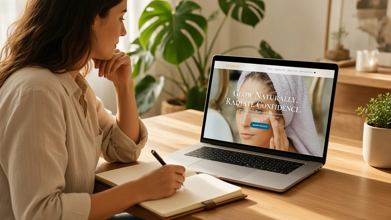 The Lumilux website on a laptop in a tidy studio