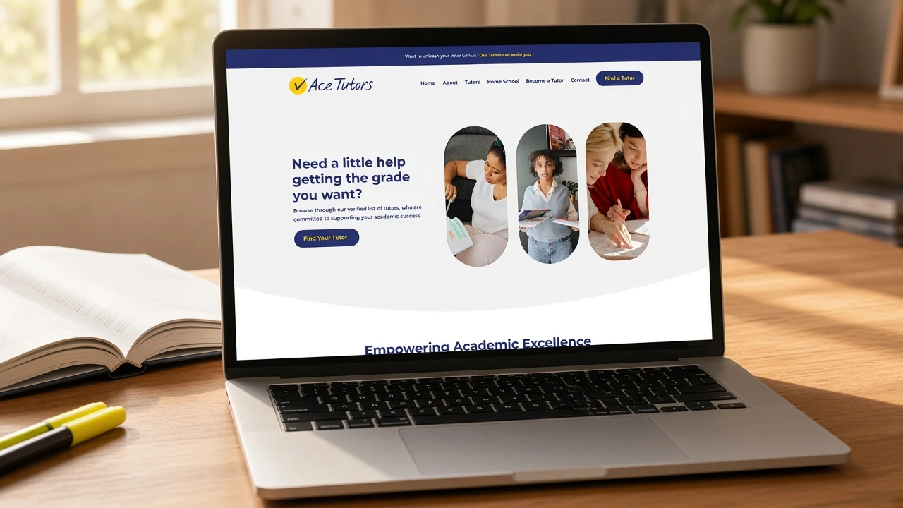 The Ace Tutors website on a Mac — a service business