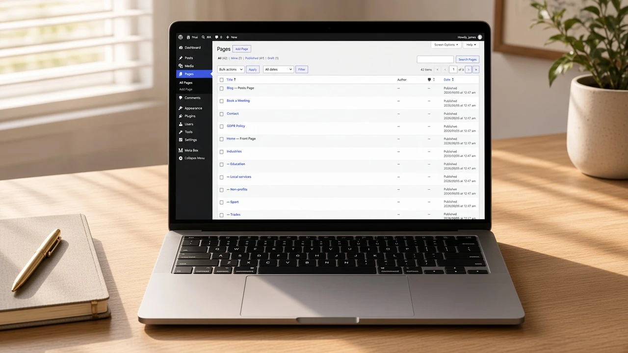 WordPress Pages on a Mac — Home, Blog, Contact and the rest of the site, ready to edit