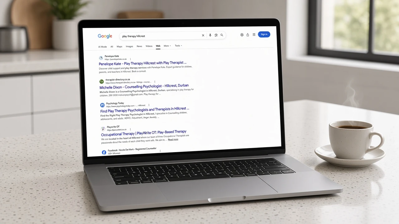 Real Google results for play therapy Hillcrest — Penelope Kate at number one