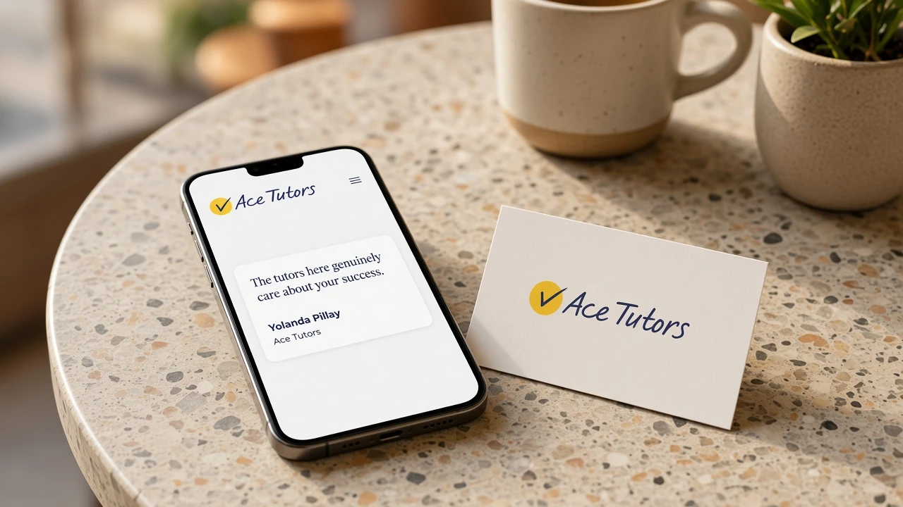 Ace Tutors testimonial on a phone, from Yolanda Pillay